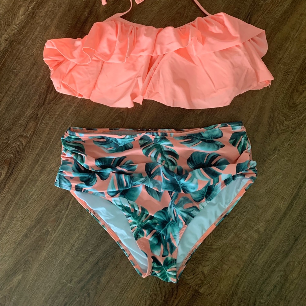 CupShe Peach and Palm High waist bikini Swimsuit